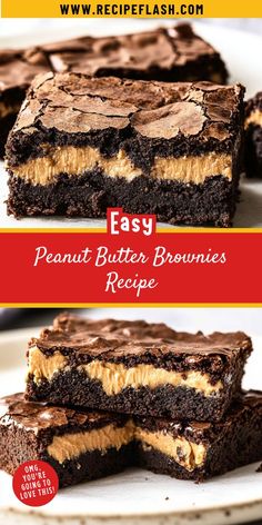 easy peanut butter brownies recipe on a plate