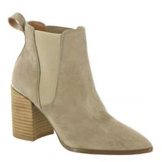 Smooth Leather Upper Ankle-High Shaft With Elastic Side Gored Panels Pointed Toe Pull-On Style With Looped Back Heel Tab For Easy On/Off Lightly Cushioned Footbed 3-1/2" Block Heel Taupe Spring Suede Booties With Almond Toe, Elegant Suede Booties For Spring, Shoes Steve Madden, 2 Block, Brand Name Shoes, Wide Width Shoes, Justin Boots, Suede Material, Madden Girl