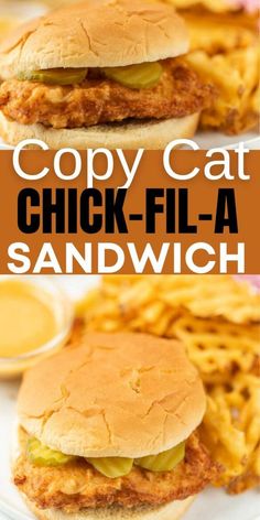 chicken fil - a sandwich on a plate with fries