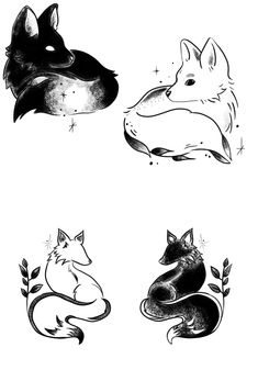 four different types of animals are shown in black and white, with one animal's head