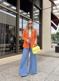 Blazer Naranja Outfit Mujer, Colorful Blazer Outfits, Colour Blocking Outfit, Orange Blazer Outfits, Colors For 2024, Aesthetic 2023, 2023 Aesthetic, Korean Outfit Street Styles, Orange Blazer