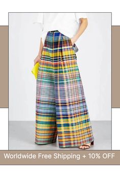 Say Yes to the Worldwide Style: Free Shipping + 10% Off on Wide Pants for Women Multicolor Trousers For Summer, Multicolor Pants For Spring, Multicolor Summer Trousers, Summer Multicolor Trousers, Non-stretch Multicolor Wide Leg Pants For Spring, Multicolor Elastic Waistband Pants For Spring, Multicolor Wide Leg Pants For Summer, Multicolor Summer Pants For Day Out, Summer Multicolor Pants For Day Out