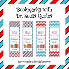 dr seuss quote bookmarks with red, white and blue chevron stripes