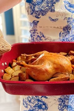 budget family chicken dinner idea roasted whole chicken Whole Chicken In The Oven, Whole Chicken In Oven, Roast A Whole Chicken, Roasted Whole Chicken, Chicken In The Oven, Budget Friendly Dinner, Potatoes Onions, Whole Roasted Chicken