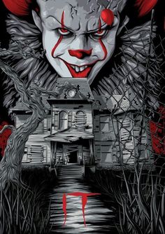 a creepy house with a scary clown face on it