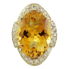 17.06 Carat Citrine 14K yellow Gold Diamond Ring Yellow Gold Diamond Ring, La Face, Gold Diamond Ring, Shades Of Yellow, Gold Diamond Rings, Cocktail Rings, Precious Metals, Citrine, Gold Diamond