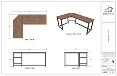 an image of a desk with measurements for the top and bottom section, along with other details