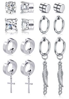 PRICES MAY VARY. HIGH QUALITY MATERIAL--Healthy Material Stainless Steel,Safe For Most Sensitive Ears.Strict Quality Make Sure Rustless or Causing Irritation.Shiny Cubic Zirconia Inlaid,High Polished Finished ,Absolutely Shiny Surface and Smooth,Also,Make it Keep Color Retention. VARIOUS MAGNET EARRING SET-- One Order Includes 4 Pairs Different Delicate Clip On Earrings,Smooth Dome Hoop Earrings,Dangle Earrings And Long Chain Perdant Feather Earrings,3 Pairs Magnetic Earrings, CZ Magentic Earrin Mens Dangle Earrings, Getting Your Ears Pierced, Clip On Earring, Magnetic Earrings, Pendant Earring, Fashion Jewelry Sets, Hoop Earring Sets, Cz Earrings, Feather Earrings