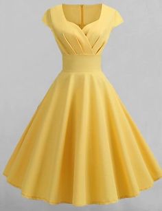 Yellow 1950s Dress, Yellow Dress Work Outfit, 1950s Dress Patterns Free, Long Short Sleeve Dresses, Yellow Puff Dress, Dress Patterns For Women, Dress Pattern For Women, Elegant Spring Dresses, Science Dress