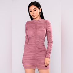 Fashion Nova Ruched Dress Size Medium Ruched Long Sleeve Mesh Dress For Date Night, Long-sleeved Dress With Ruched Sides For Date Night, Long Sleeve Dress With Ruched Sides For Date Night, Summer Long Sleeve Ruched Mesh Dress, Spring Long Sleeve Mini Dress With Ruched Sides, Spring Mini Dress With Long Sleeves And Ruched Sides, Flirty Ruched Mesh Dress For Spring, Spring Ruched Mesh Mini Dress, Spring Long Sleeve Ruched Bodycon Dress