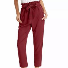 New Without Tags. Size M Paper Bag Waist Pants, Fall Leggings, Maroon Dress, Perfect Pant, Pants With Pockets, Leggings For Women, Trouser Pants Women, Womens Tie, Women Plus Size