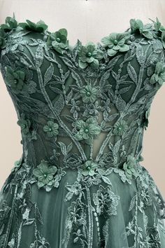 Saga Green Prom Dress, Green Corset Wedding Dress, Corset Green Prom Dress, Olive Green Dress Prom, Goblin Core Prom Dress, Fantasy Dress Corset, White Dress With Green Flowers, Ballgown Prom Dress Corset, Belle Inspired Prom Dress