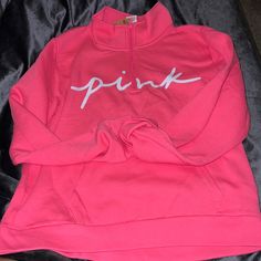 New With Tags Atomic Hot Pink Sweatshirt Size In Extra Large But It’s A Classic Fit So More Like A Large So I Listed As A Large. Stock Photo Is For Color Reference Pink Half-zip Top For Fall, Pink Half-zip Top For Spring, Hot Pink Sweatshirt, Cursive Logo, Yellow Crewneck, Vs Pink Hoodie, Pink Hoodie Victoria Secret, Color Reference, Half Zip Hoodie