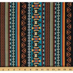 an image of a colorful striped fabric with different colors and patterns on the front, along with a ruler