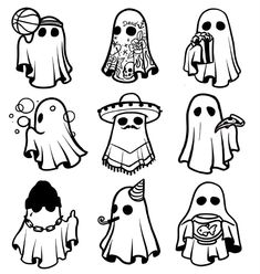 black and white halloween ghost cliparts for kids to print out, cut outs or color