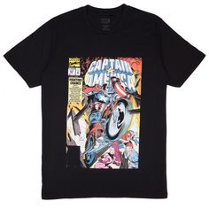 a black t - shirt with an image of captain america on it