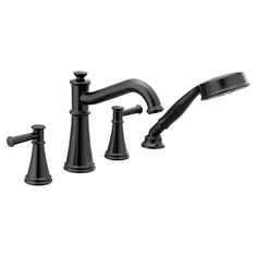 Experience the epitome of luxury with this two-handle tub faucet!The Moen T9024BL two-handle Roman tub faucet trim from the Belfield collection smoothly adds a relaxing ambiance and complements your bathroom's aesthetic appeal. It exudes a striking matte black finish that is less susceptible to scratches, maintaining its flawless appearance for a long time. Furthermore, this tub faucet trim features a single-function handheld shower with double-check valves, which ensure efficient water delivery. Not only that, but this trim set also highlights two ADA-compliant lever handles, allowing you to effortlessly adjust the water flow and enjoy a consistent stream for your convenience. Moreover, the handshower that comes with this tub faucet has a maximum flow rate of 1.75 gallons per minute for p Smart Faucet, Moen Faucets, Kitchen Design Styles, Shower Rods, Roman Tub Faucets, Water Delivery, Roman Tub, Plumbing Repair, Sump Pump