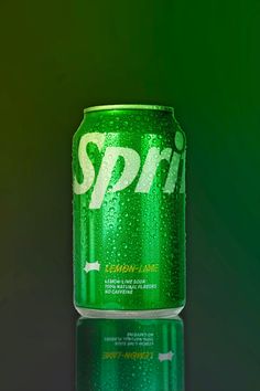 a can of sprite on a reflective surface