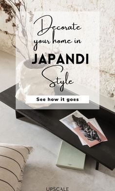 a table with some pictures on it and the words decorate your home in japan style