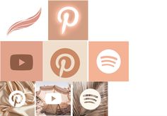 a collage of photos with different types of logos and colors on them, including the letter p