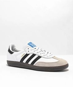 Born on the pitch, the Samba is a timeless icon of street style. This silhouette stays true to its legacy with a tasteful, low-profile, soft leather upper, suede overlays and gum sole, making it a staple in everyone's closet - on and off the pitch. Adidas Leather Sneakers For Skateboarding, Adidas Leather Skateboarding Sneakers, Adidas Skate Shoes With Rubber Waffle Outsoles, Adidas Suede Skate Shoes For Skateboarding, Streetwear Skate Shoes With Contrasting Heel Counter, Adidas Sneakers With Contrasting Heel Counter For Streetwear, Adidas Suede Sneakers For Skateboarding, Adidas White Suede Skate Shoes, Adidas Samba White