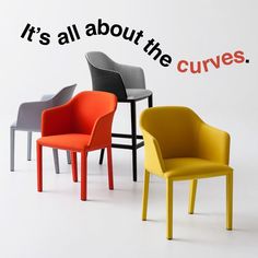 there are four different chairs with the words, it's all about the curves