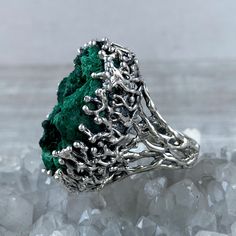 Huge Tree branch ring silver raw malachite ring druzy gemstone ring green stone ring Raw crystal for women made in Armenia Handmade silver ring with a natural raw malachite gemstone. Gorgeous and crazy look just for only special women) This is a perfect gift to those, who love nature, green color and of course big but comfortable rings We also make matching earrings, pendants,s and bracelets! ATTENTION This is a natural stone and it is unique, so it might not be possible to make the second one w Tree Branch Ring, Raw Malachite, Huge Tree, Raw Amethyst Ring, Ring Green Stone, Pyrite Pendant, Triangle Jewelry, Green Stone Ring, Mushroom Ring