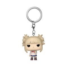 a keychain with an anime character wearing a white shirt and blue pants, holding a