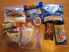 an assortment of snacks laid out on a table