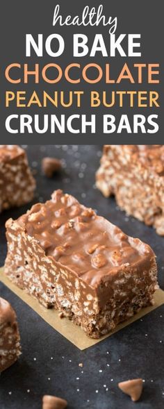 no bake chocolate peanut butter crunch bars with text overlay