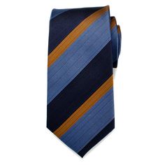 Boys night out with a sense of fashion. You'll be the stand out guy with this blue and deep orange striped tie. It pairs well with a solid dress shirt and chinos. Striped Suit And Tie Accessories For Work, Dapper Blue Ties For Workwear, Striped Ties For Workwear, Orange Business Tie, Orange Standard Business Tie, Classic Striped Standard Tie, Boys Night, Luxury Striped Ties, Solid Dress Shirt