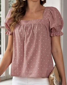 Flounce Sleeve Top, Polka Dot Style, Polka Dots Fashion, Flounce Sleeve, Square Neck, Flat Lay, Blouse Designs, Clothing Items, Polka Dot