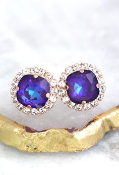 Purple Earrings, Ultra Violet Earrings, Christmas Gift, Dark Purple Earrings,Bridal Purple Studs, Bridesmaids Gifts, Swarovski Crystal Studs Dark Purple Earrings, Galaxy Wedding, Violet Earrings, Crystal Bridal Earrings, Necklaces Gold, Luxury Earrings, Halo Earrings Studs, Earrings Christmas