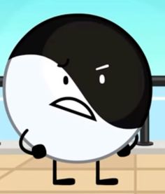 a black and white cartoon character holding his head in front of a window with an angry look on it's face