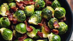 brussel sprouts with bacon in a skillet