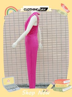 Summer Sleeveless Low Back Slim Ladies Office Career Jumpsuit Pink Sleeveless Jumpsuits And Rompers, Sleeveless Pink Party Jumpsuits And Rompers, Ladies Office, Office Wear, Low Back, This Summer, Career, Jumpsuit, Shop Now