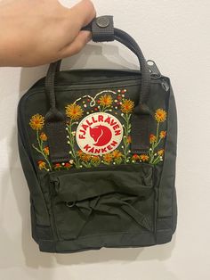 Hand embroiled 16L original  Fjallraven Kanken  Can also embroider any color and any design. 2 week turn around required for custom orders. Casual Embroidered Backpack, Fjallraven Mini, Fjallraven Kanken Mini, Fjällräven Kånken, Kanken Mini, Handpainted Bags, Reference Poses, Kanken Backpack, Fjallraven Kanken