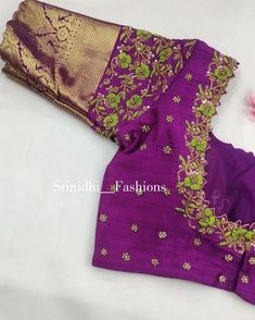 Magam Work Blouses Latest, Floral Blouse Designs, Maggam Designs, Maggam Blouse