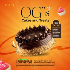 an advertisement for oc's cakes and treats