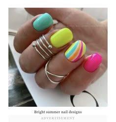 Nail Design Glitter, Summer Acrylic, Summer Gel Nails, Bright Summer Nails, Colorful Nails, Summery Nails, Bright Nails, Nails 2023