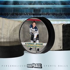 an image of a hockey goalie in the middle of a photo with his name on it