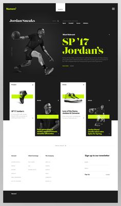 the landing page for jordan's sportswear is shown in black and green colors