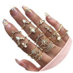 PRICES MAY VARY. Bohemian gold rings have 17 pcs with different sizes and styles. They can fit multiple fingers. You just switch them around to fit your fingers. Opal rhinestone stacking knuckle rings are made of alloy, crystal, rhinestone and opal. They are solid enough that daily collisions will not be bent and will not fall crystal, rhinestone and opal. Hollow mid rings have a long-lasting color and long time to wear. They will not easy to fade and tarnish. No worrying about your fingers will Fashion Ring Set, Midi Ring Set, Ring Sets Boho, Soft Clay, Knuckle Ring, Gift Girlfriend, Knuckle Rings, Gold Ring Sets, Midi Rings