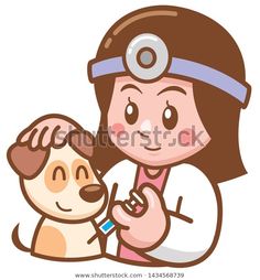 a cartoon girl brushing her dog's hair