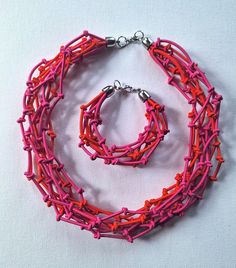 Orange pink set/orange mix necklace / Fashion set / Fabric necklace / colorful set /rope necklace, knotten set Trendy Handmade Jewelry With Nylon Cord, Necklace Fabric, Knitted Necklace, Necklace Orange, Necklace Colorful, Fabric Necklace, Rose Orange, Pink Set, White Bracelets