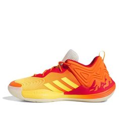 the adidas basketball shoe in orange and yellow is on sale for $ 599