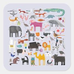 an illustration of various animals and birds on a gray background