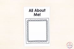 an all about me sticker on a white surface