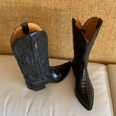 “ Stallion “ Rare Women’s Limited Edition Real Crocodile Leather Boots. Size 7.5. Exclusively Custome Made Handcrafted In Only One Version Black Cowboy Western Boots .Real Alligator Leather Upper, Leather Sole, Leather Inner Lining. Like New. Has Been Wore Only One Time On Few Hours. Luxury Calf Leather Boots With Snip Toe, Leather Boots With Crocodile Pattern For Formal Occasions, Formal Crocodile Pattern Snip Toe Boots, Classic Snip Toe Boots With Crocodile Pattern, Luxury Snip Toe Boots With Crocodile Pattern, Classic Boots With Crocodile Pattern And Snip Toe, Western Formal Boots With Crocodile Pattern, Luxury Crocodile Pattern Snip Toe Boots, Classic Crocodile Pattern Snip Toe Boots