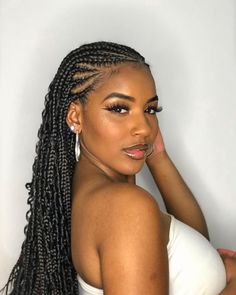 Stitch Braids Curly Ponytail, Braids For A Wedding Black Women, Braids For Summer Black Women, Cornrow Goddess Braids, Large Fulani Braids, Pretty Box Braids, Goddess Cornrows, Simple Fulani Braids